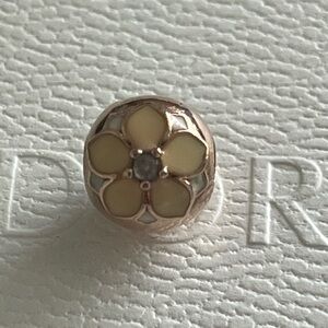 Authentic Pandora Magnolia Bloom Rose Gold Clip with Pink Crystals and Enamel